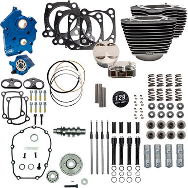 S&S Cycle #310-1227C - 129" Power Pack - 550 Gear Drive - Oil Cooled - Wrinkle Black w/Highlight Fins - 107" M8