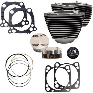 S&S Cycle #910-0843A - 129" Cylinder Kit - 4.375" Stroke - Wrinkle Black w/Highlighted Fins - M8