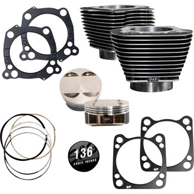 S&S Cycle #910-0850A - 136" Cylinder Kit - 4.625" Stroke - Black Granite w/Highlighted Fins - M8