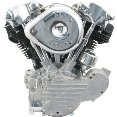 S&S Cycle #106-2161 - Engine, Assembled, KN93, Super E, Super Stock Ignition, Natural w/ Blk Cylinders&Heads, Cast, 1936-'47 OHV bt