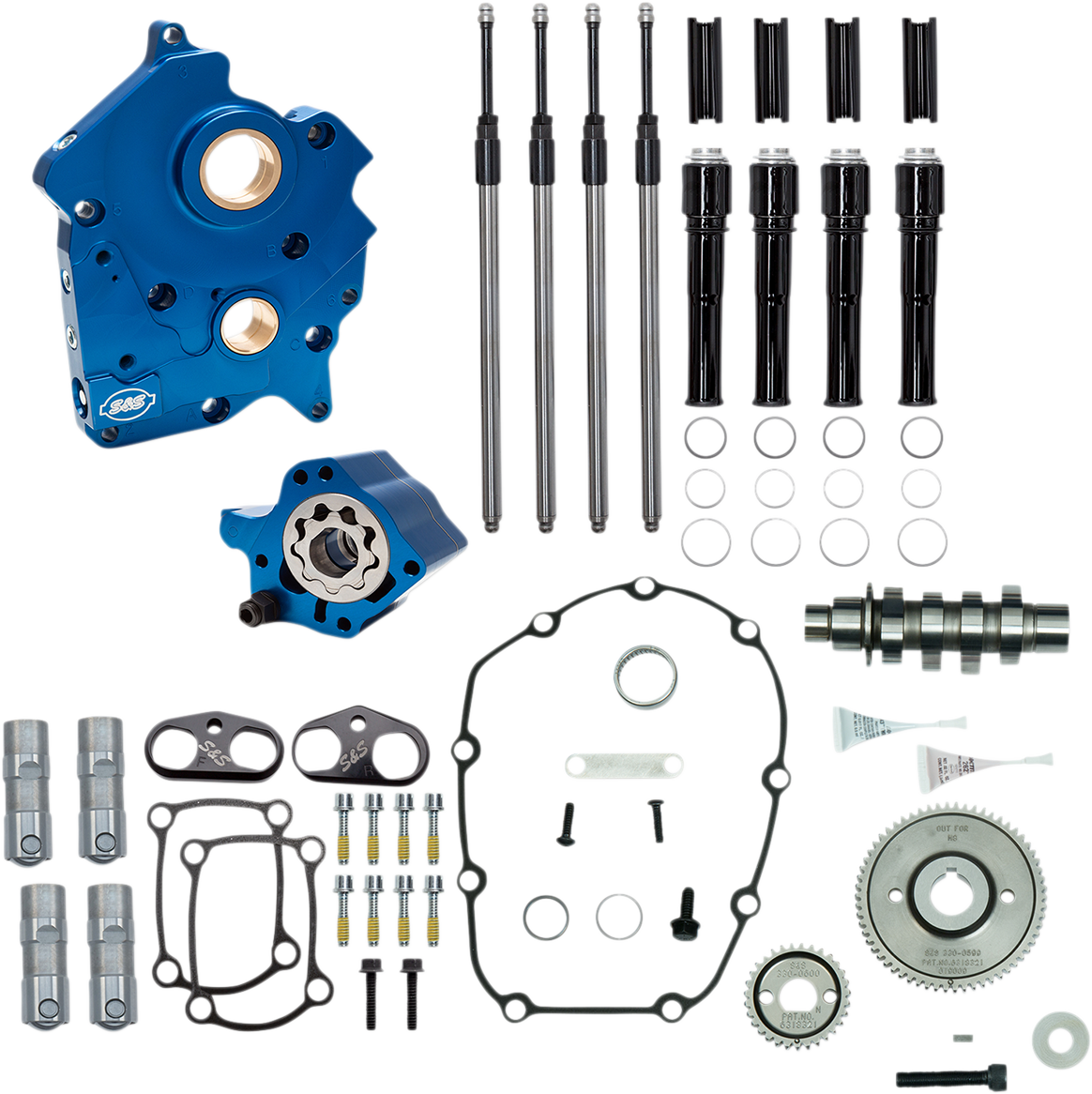 S&S Cycle 310-1014A - Cam Chest Kit with Plate - Gear Drive - Oil Cooled - 475 Cam - Black Pushrods - M8