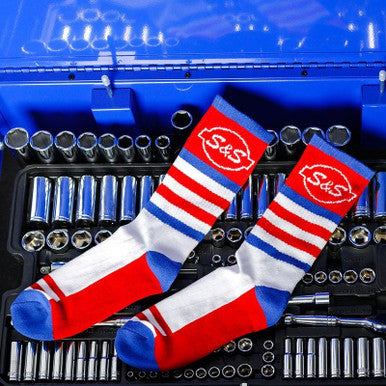 S&S Cycle #510-0874 - Socks, Crew, S&S Logo, Red/White/Blue