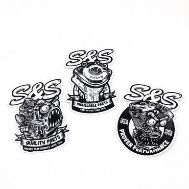 S&S Cycle #510-1058 - Decal, Set, Monster Designs, Teardrop Cover/Super G/Engine, 4", Black/White, Vinyl, 3 Pack
