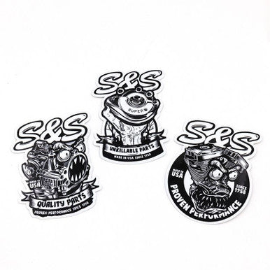 S&S Cycle #510-1058 - Decal, Set, Monster Designs, Teardrop Cover/Super G/Engine, 4", Black/White, Vinyl, 3 Pack