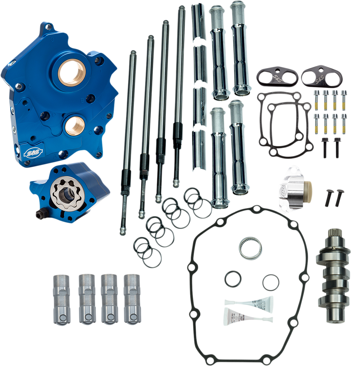 S&S Cycle 310-1003B - Cam Chest Kit with Plate - Chain Drive - Oil Cooled - 465 Cam - Chrome Pushrods - M8