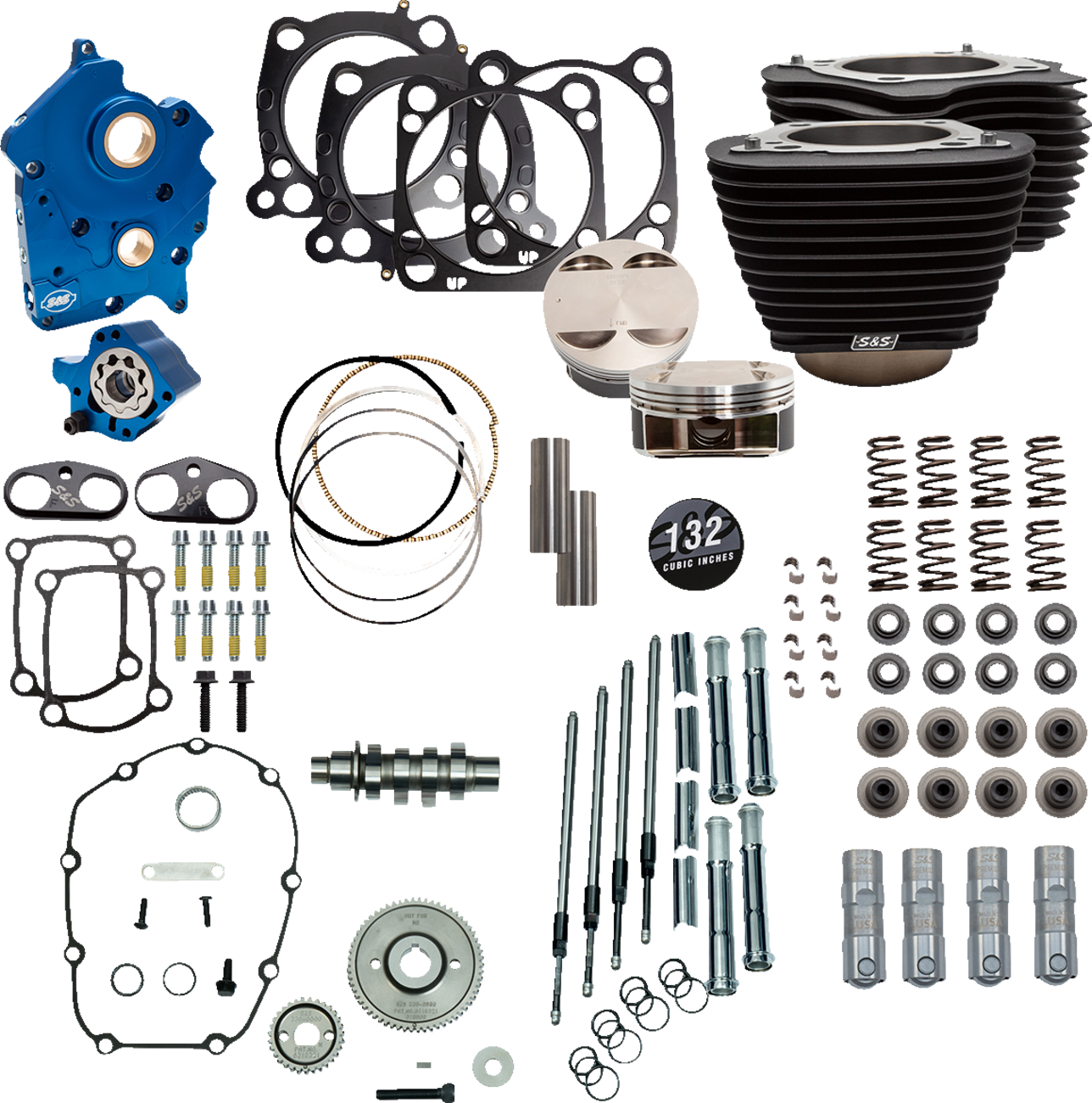 S&S Cycle 310-1234 - 132" Power Package Engine Performance Kit - Gear Drive - Oil Cooled - Non-Highlighted Fins - M8