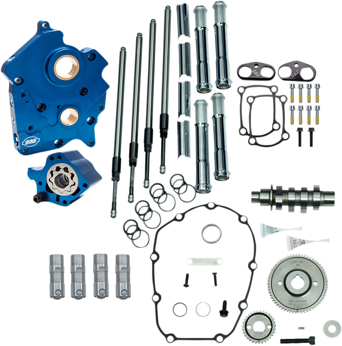 S&S Cycle 310-1001A - Cam Chest Kit with Plate - Gear Drive - Water Cooled - 465 Cam - Chrome Pushrods -M8