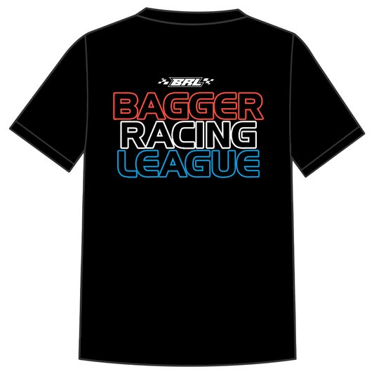 Bagger Racing League Black T-Shirt - Stacked Logo