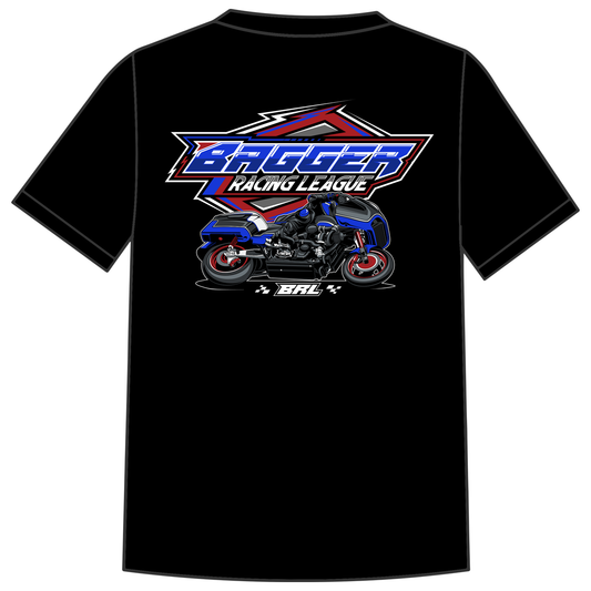 Bagger Racing League Black T-Shirt - Blue Turbo Roadglide
