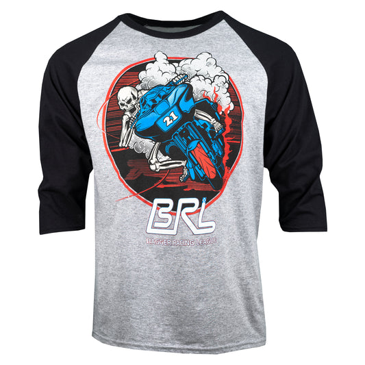 Bagger Racing League 3/4 Sleeve Baseball Tee - Grey & Black - Hell Track