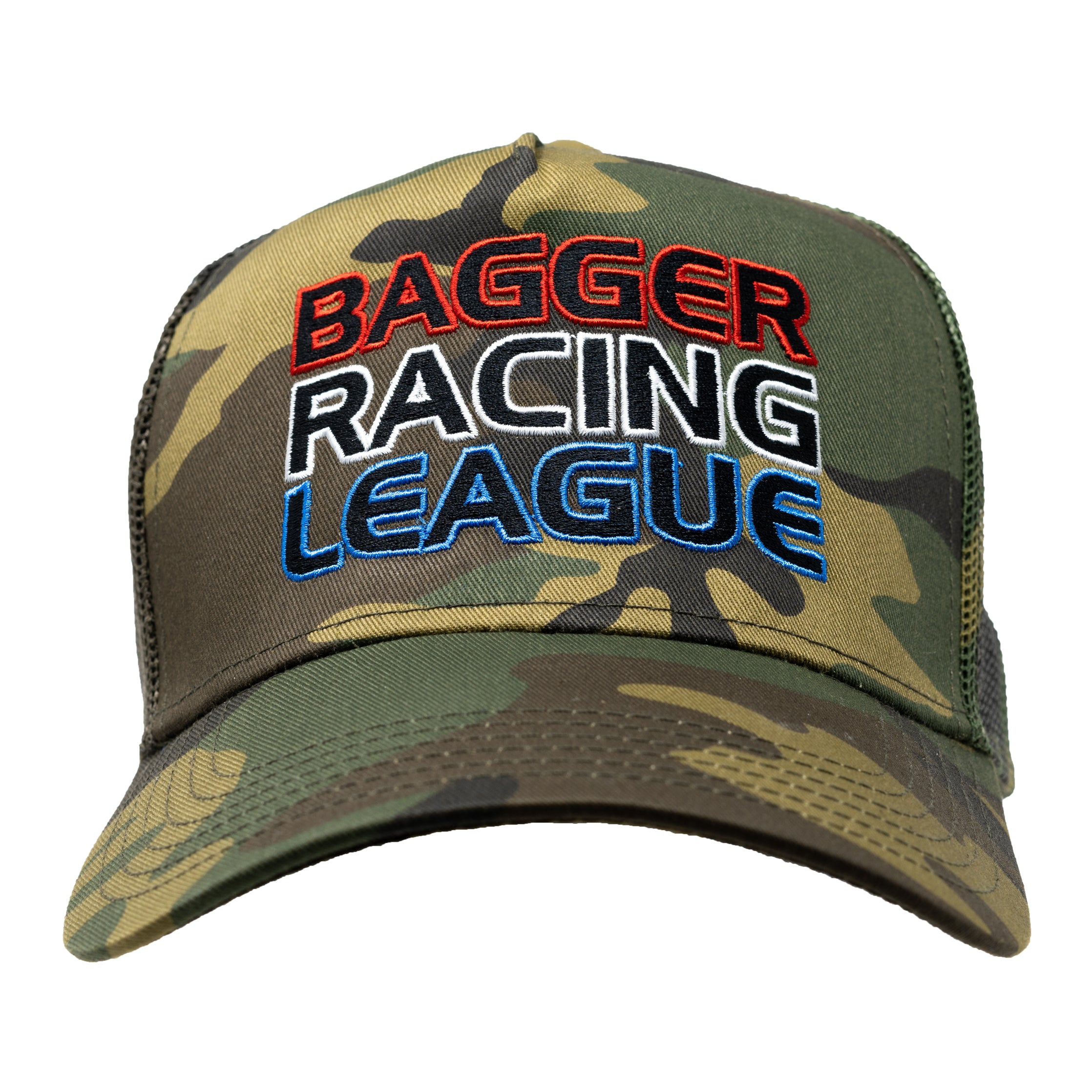Bagger Racing League Trucker Hat - Curved Bill - Camo - Stacked Logo ...