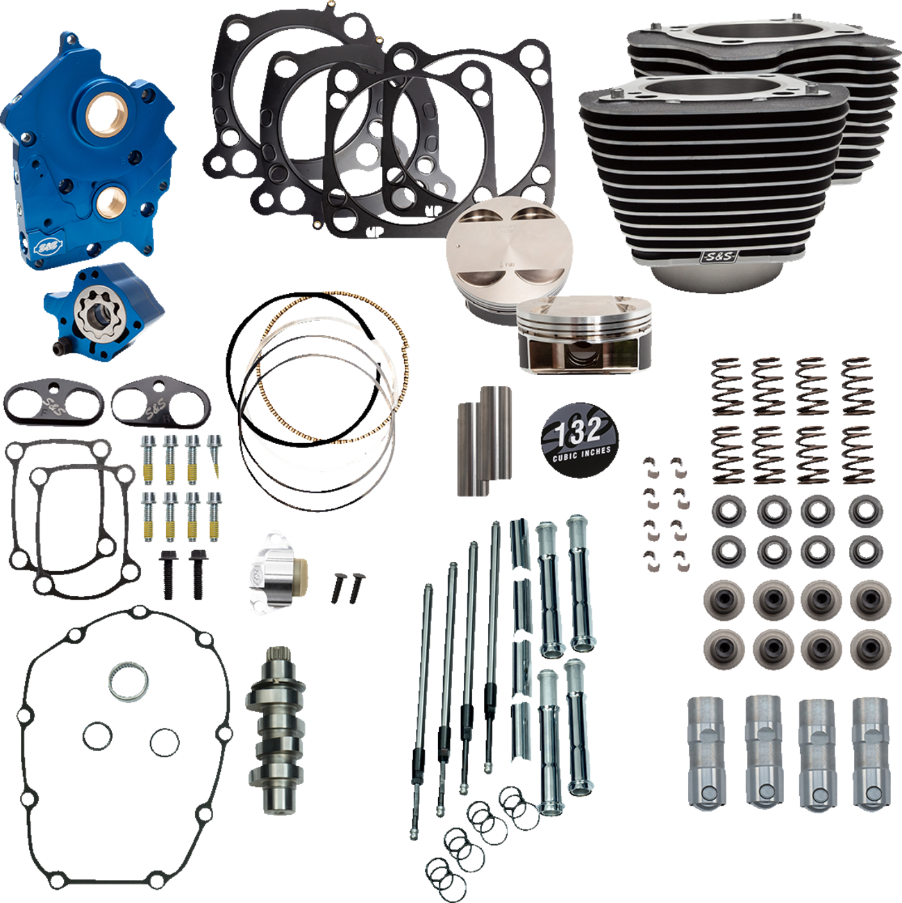 S&S Cycle 310-1229 - 132" Power Package Engine Performance Kit - Chain Drive - Water Cooled - Highlighted Fins - M8