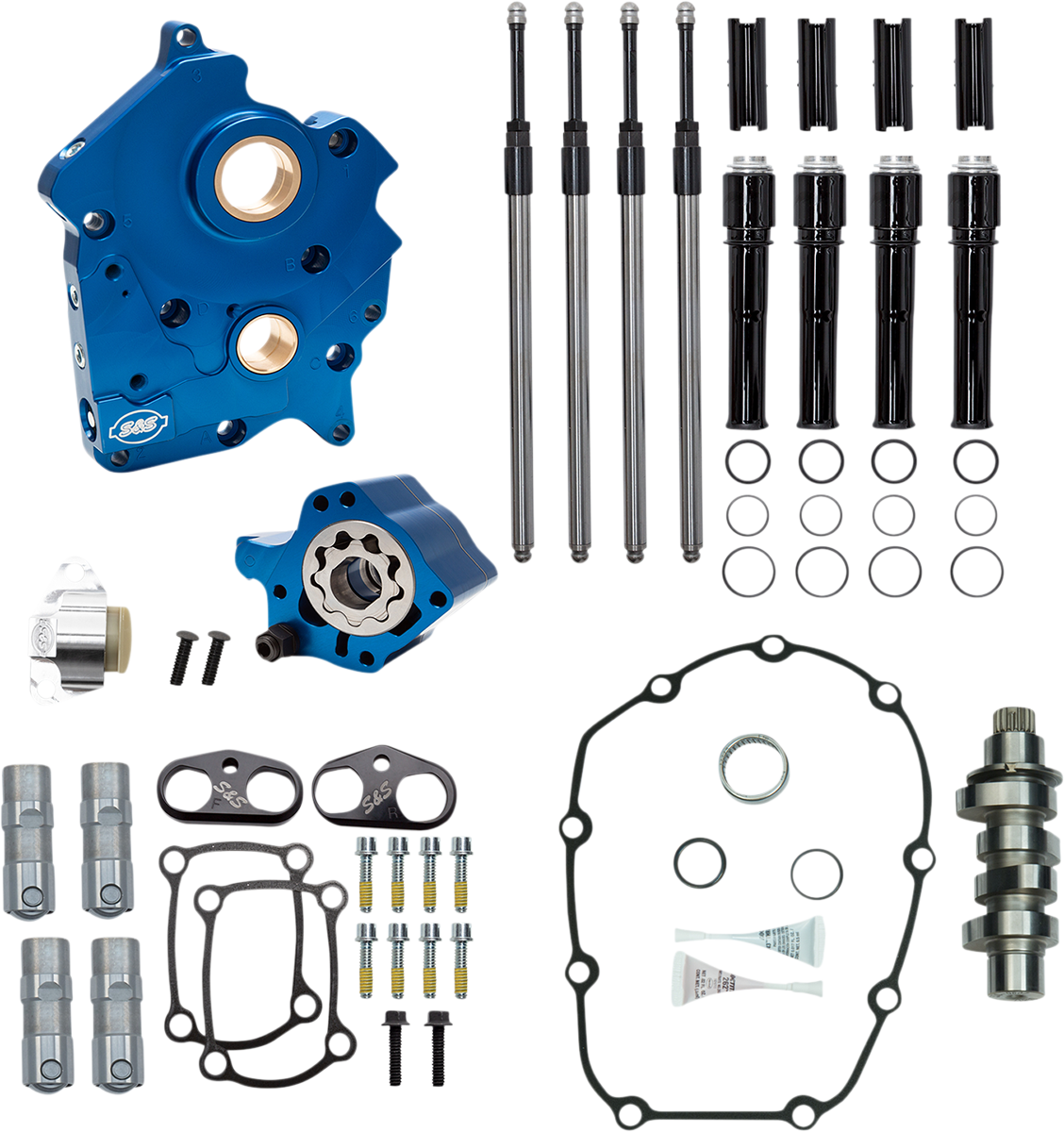 S&S Cycle 310-1011B - Cam Chest Kit with Plate - Chain Drive - Oil Cooled - 465 Cam - Black Pushrods - M8