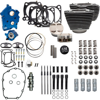 S&S Cycle #310-1225C - 129" Power Pack - 550 Chain Drive - Oil Cooled - Wrinkle Black w/Highlight Fins - 107" M8