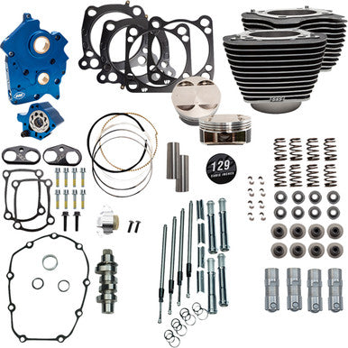S&S Cycle #310-1223D - Power Pack - Oil Cooled - 550C - Wrinkle Black w/Highlight - Chrome Pushrod Tubes - 107" M8