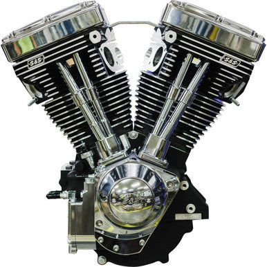 S&S Cycle #310-1159 - V124 Long Block Engine - Chrome/Wrinkle Black - Big Twin | Custom Chasis w/Alternator-Style Primary