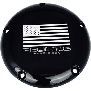 Feuling Parts #9154 - Derby Cover with Contrast Lasered American Flag - Black - 5 Hole - Big Twin