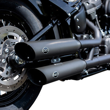 S&S Cycle #550-0735 - Slash-Cut Slip-On Mufflers - Race - Black - FLFB