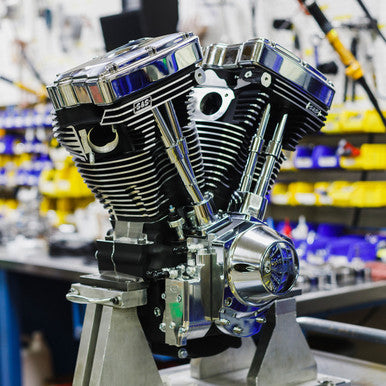 S&S Cycle #310-1159 - V124 Long Block Engine - Chrome/Wrinkle Black - Big Twin | Custom Chasis w/Alternator-Style Primary